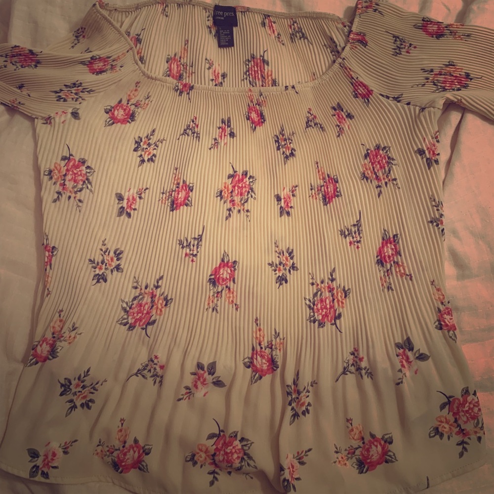 Off the shoulder floral silk top